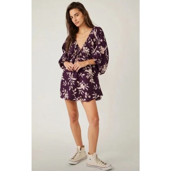 Free People PORTIA Floral Print Babydoll Balloon Sleeves Mini Dress Size XS $148 - Picture 7 of 14